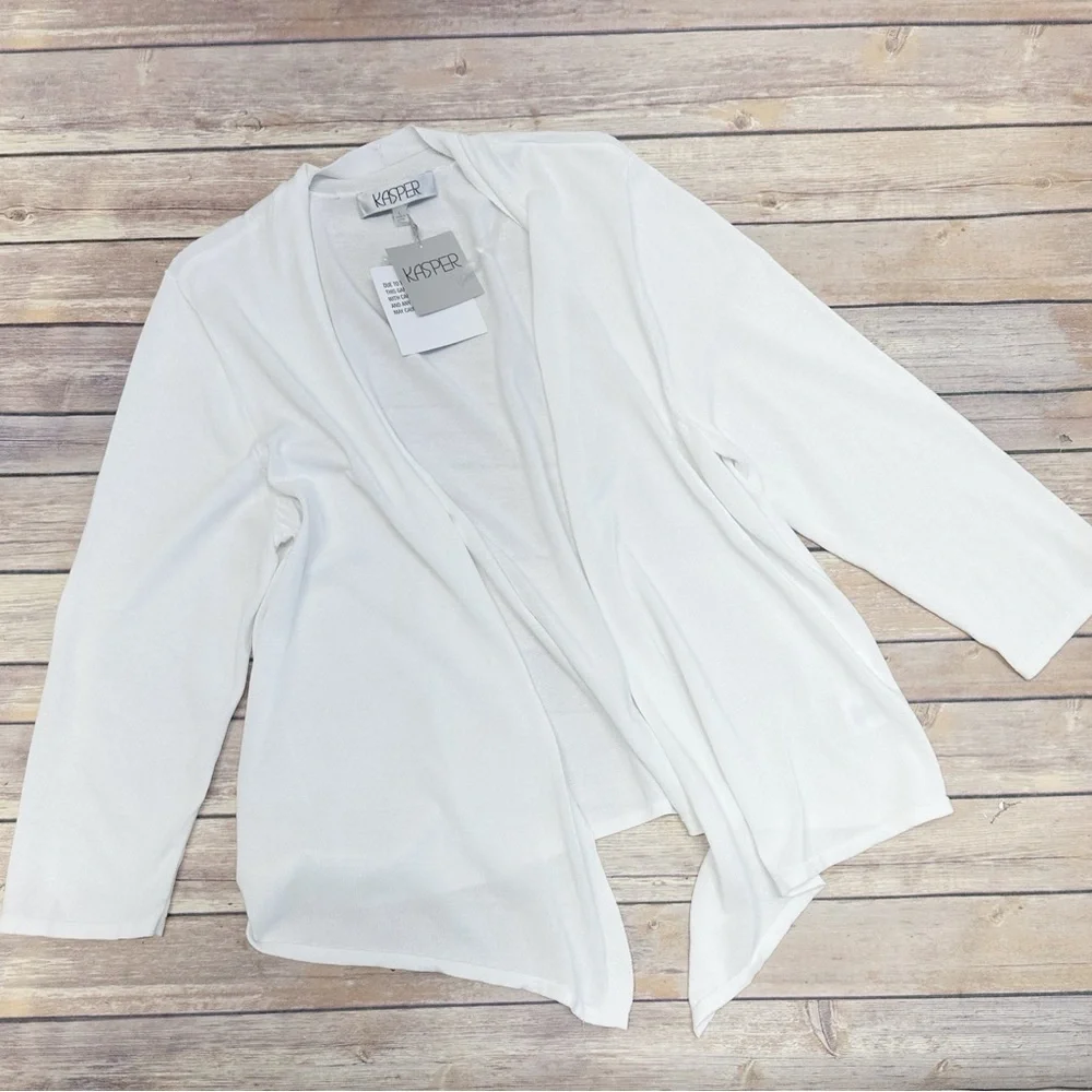 Kasper Womens Lurex Self Edge A-Line Modest Cardigan Lily White Size L - Picture 2 of 5